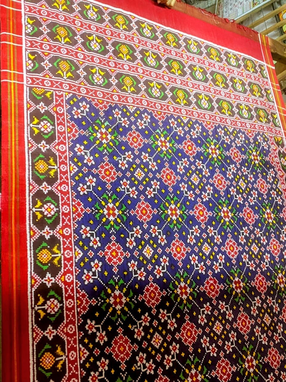 Royal Blue & Vermilion Red Traditional DOUBAL IKAT Patola Silk Saree