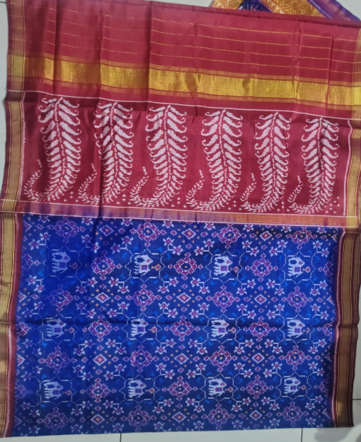 Royal Maroon & Sapphire SINGAL IKAT Patola Silk Saree
