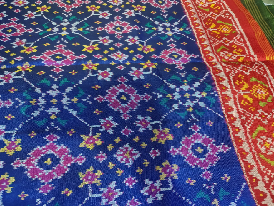 Royal Blue & Red Border SEMI IKAT Patola Silk Saree