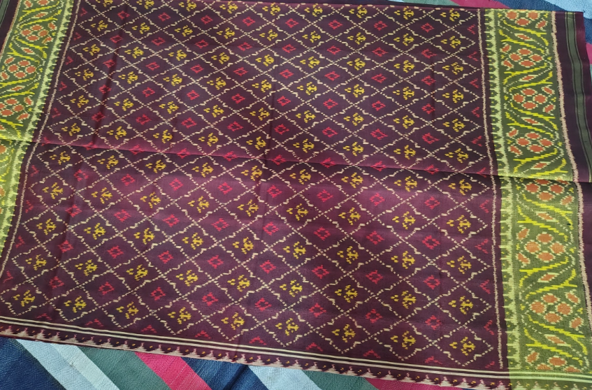Heritage Maroon Green SINGAL IKAT Patola Saree