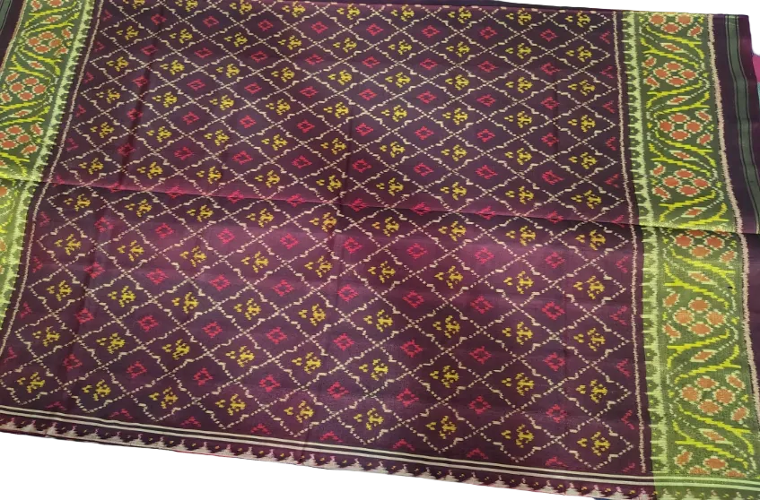 Heritage Maroon Green SINGAL IKAT Patola Saree