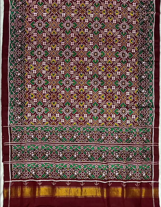 Royal Ivory DOUBAL IKAT Patola Silk Saree with Traditional Elephant Border