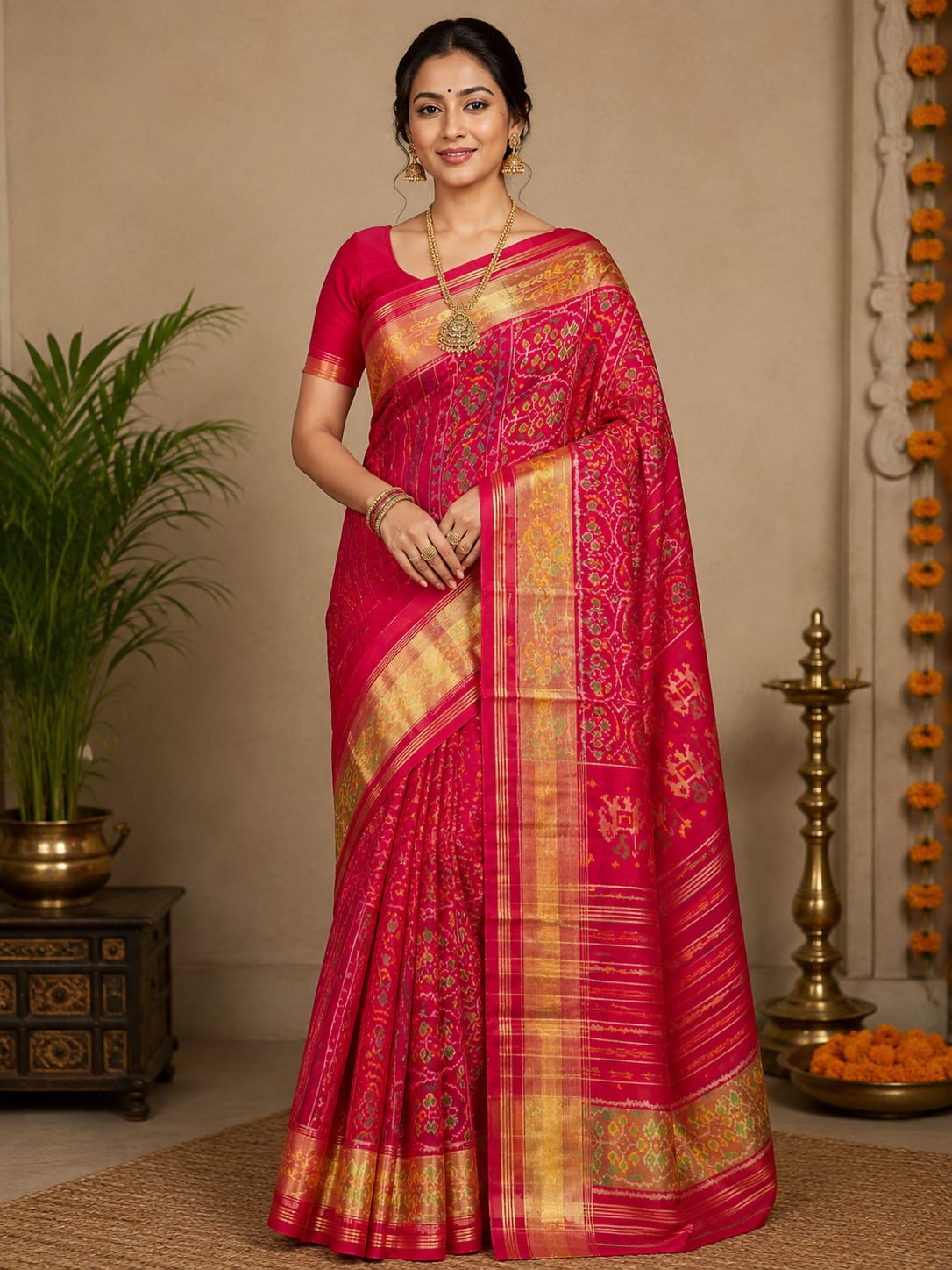 Royal Rani Pink SINGAL IKAT Patola Silk Saree