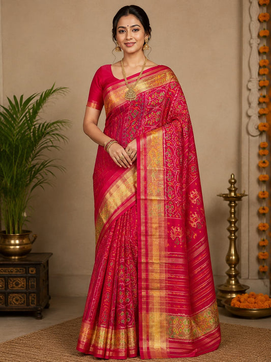 Royal Rani Pink SINGAL IKAT Patola Silk Saree