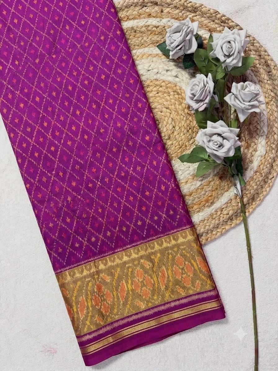 Royal Magenta Purple SINGAL IKAT Patola Silk Saree