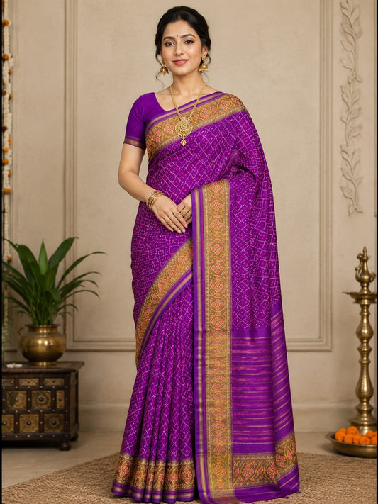 Royal Magenta Purple SINGAL IKAT Patola Silk Saree