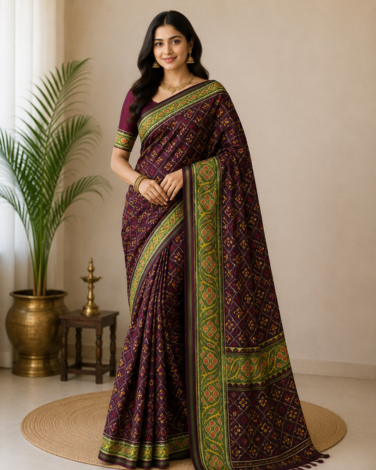 Heritage Maroon Green SINGAL IKAT Patola Saree