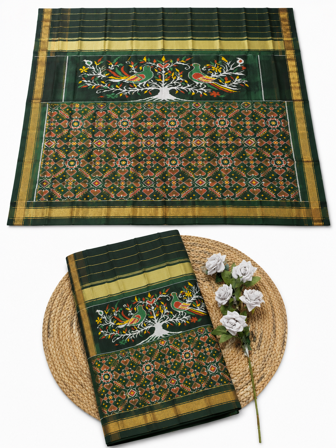 Rajwadi Green SINGAL IKAT Patola Saree
