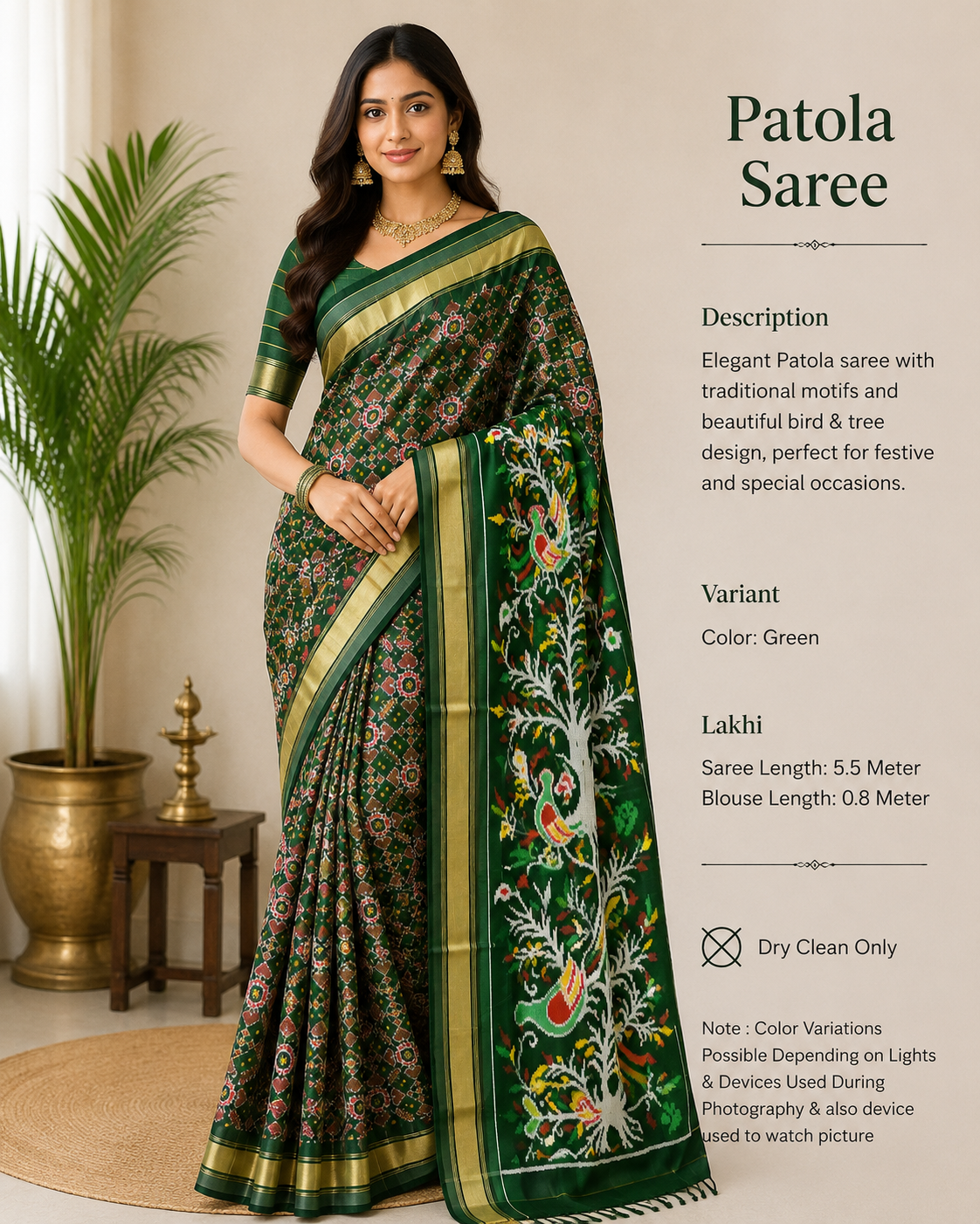 Rajwadi Green SINGAL IKAT Patola Saree