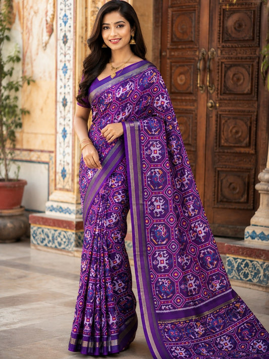 Royal Violet Heritage SEMI IKAT Patola Silk Saree