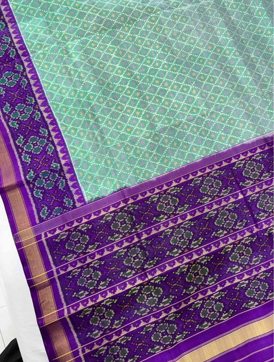 Mint Green & Royal Purple Traditional Silk Saree with Woven Border