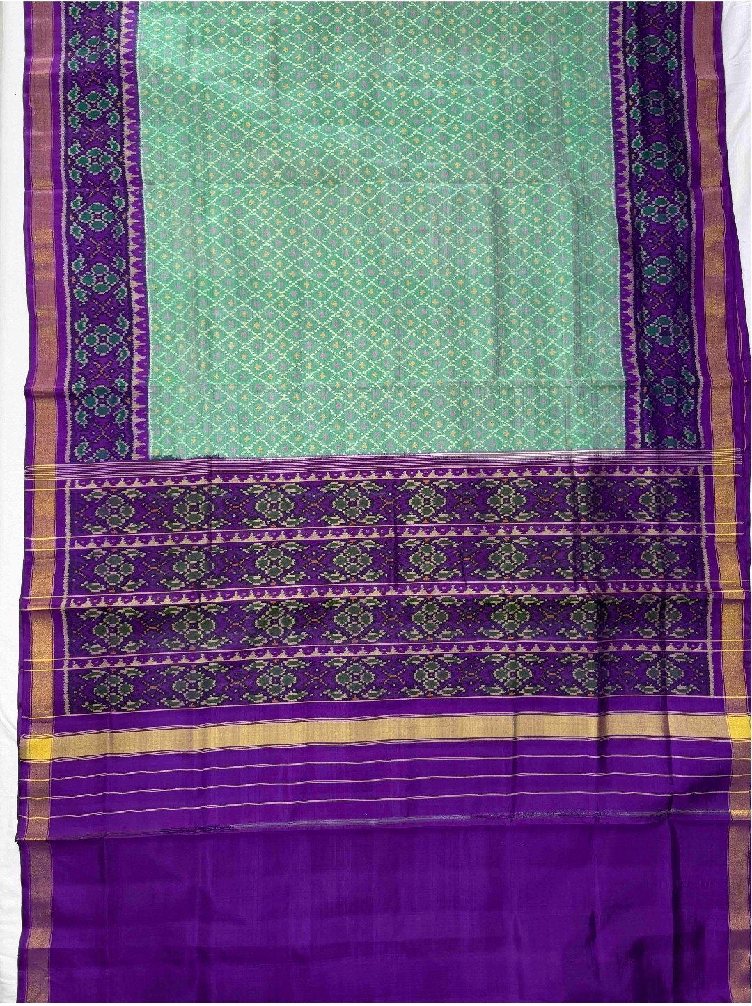 Mint Green & Royal Purple Traditional Silk Saree with Woven Border