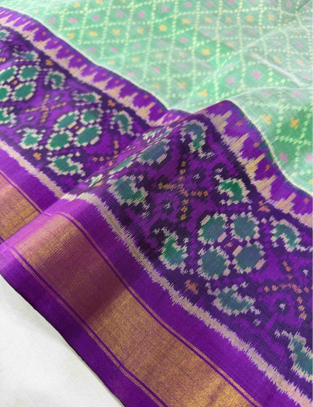 Mint Green & Royal Purple Traditional Silk Saree with Woven Border