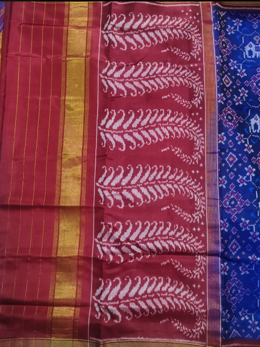 Royal Maroon & Sapphire SINGAL IKAT Patola Silk Saree