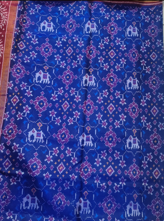 Royal Maroon & Sapphire SINGAL IKAT Patola Silk Saree