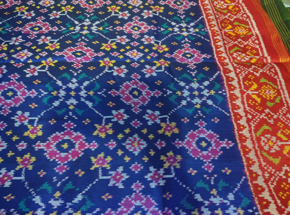 Royal Blue & Red Border SEMI IKAT Patola Silk Saree