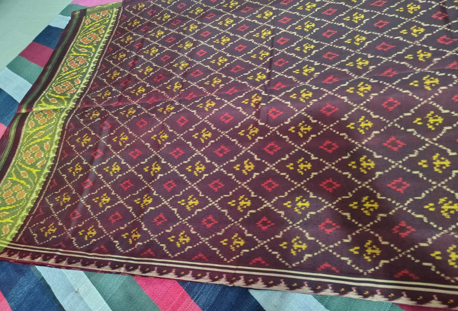 Heritage Maroon Green SINGAL IKAT Patola Saree