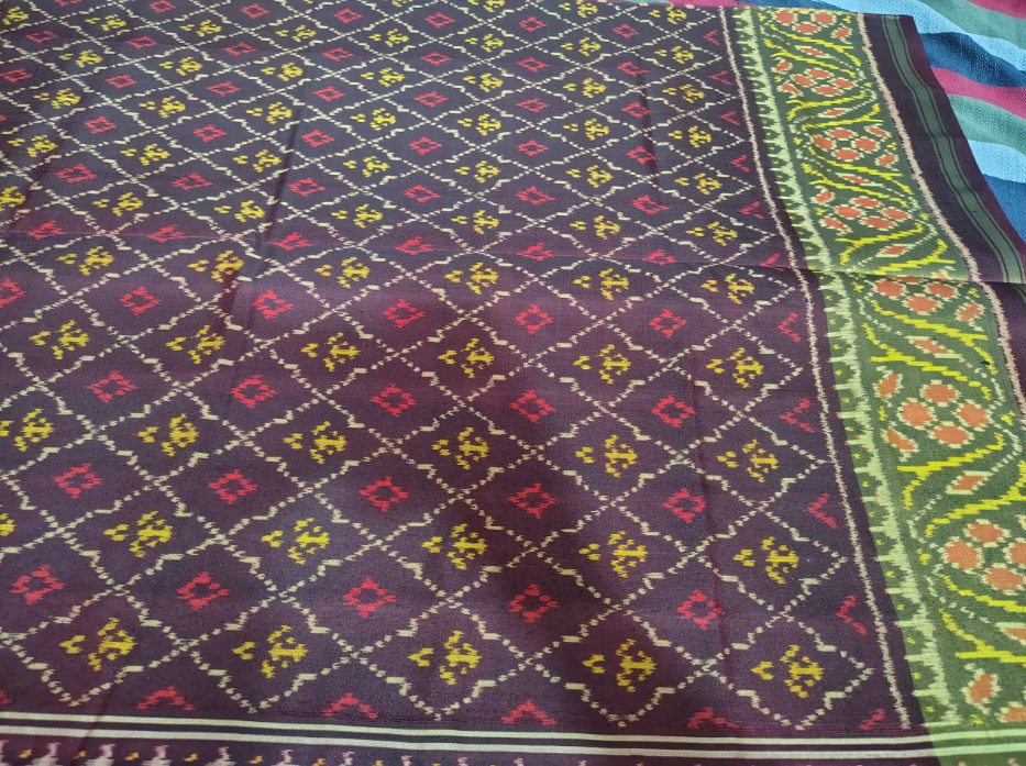 Heritage Maroon Green SINGAL IKAT Patola Saree
