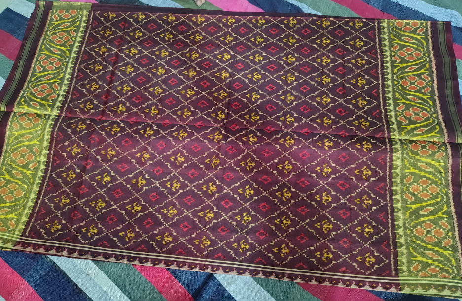 Heritage Maroon Green SINGAL IKAT Patola Saree