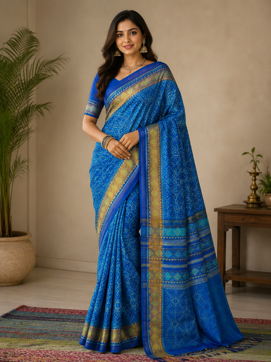 Royal Blue SINGAL IKAT Patola Silk Saree